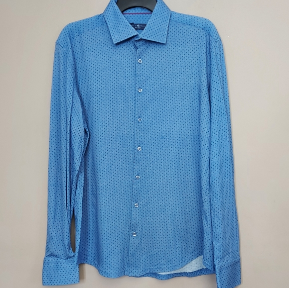 Stone Rose Button front shirt in blue with purple micro dot - Picture 1 of 9